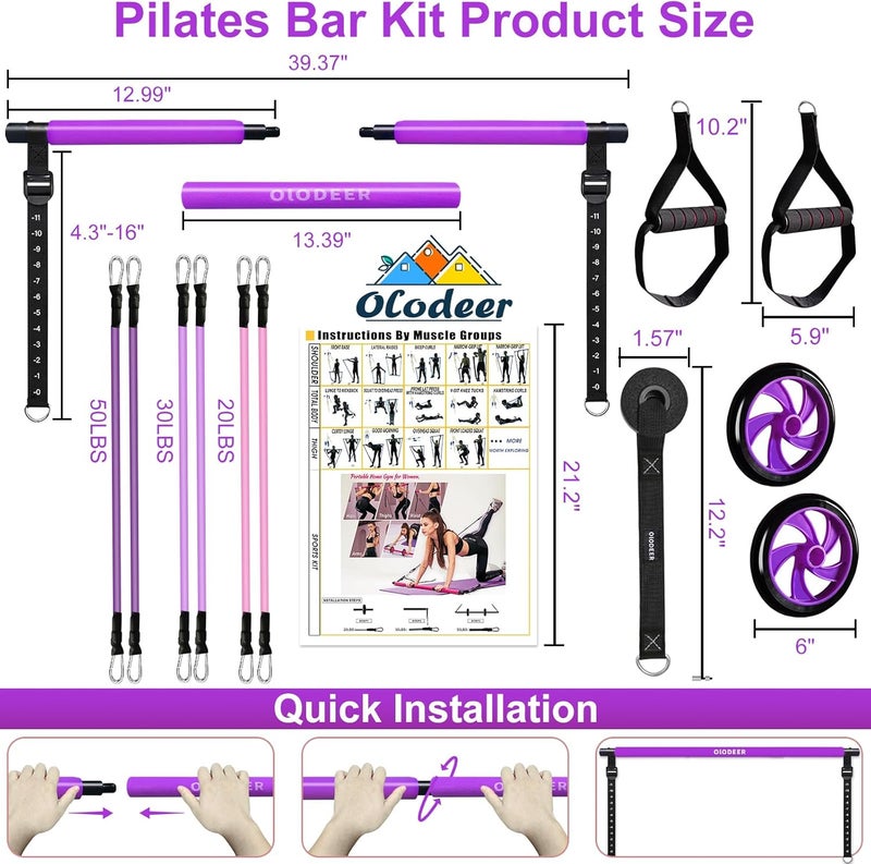 Olodeer Pilates Bar Kit with Resistance Bands for Working Out, Pilates Equipment with Ab Roller for All Fitness Levels, Portable Home Gym Full Body Workout Equipment for Women&Men - Image 2